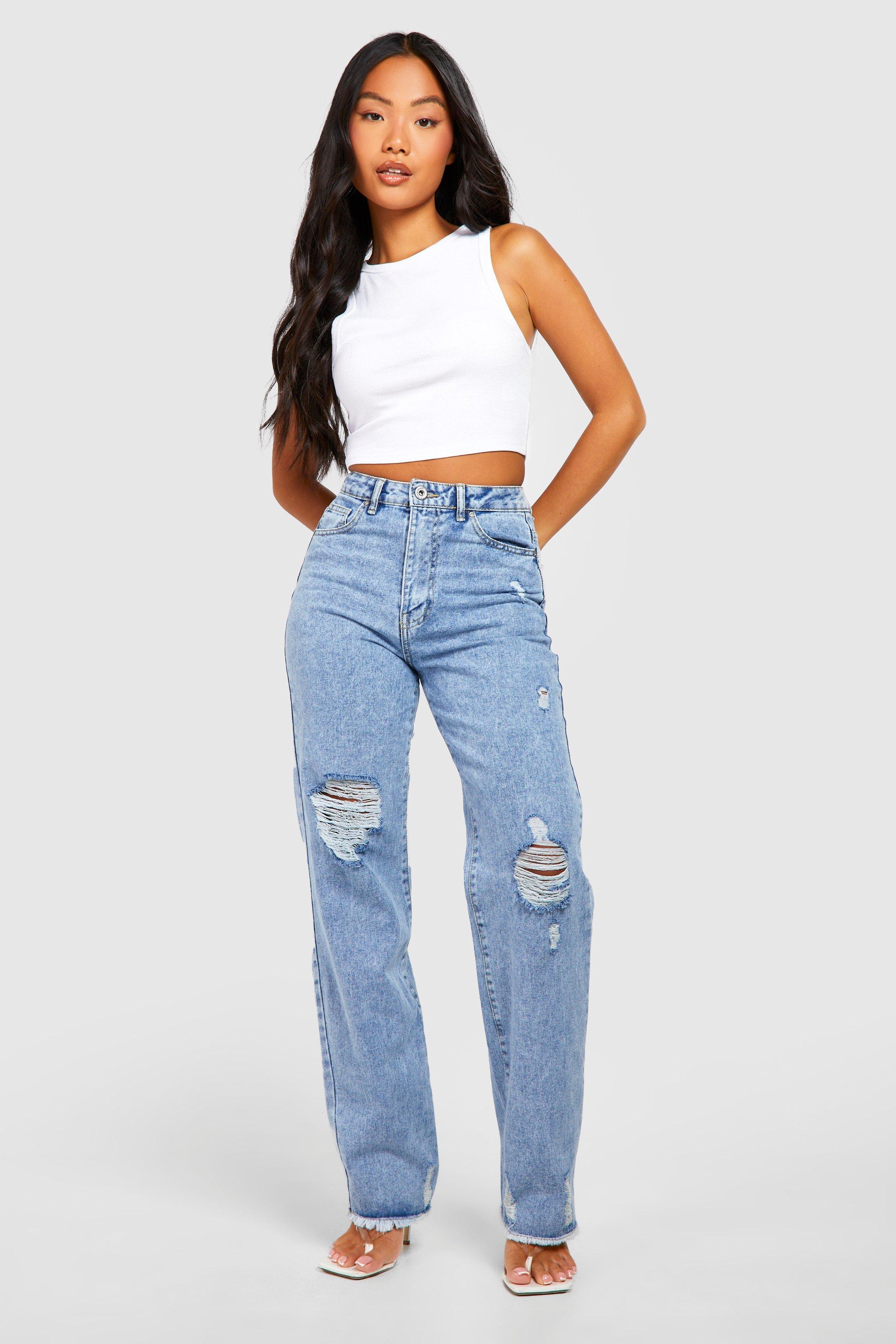 Light wash store distressed boyfriend jeans